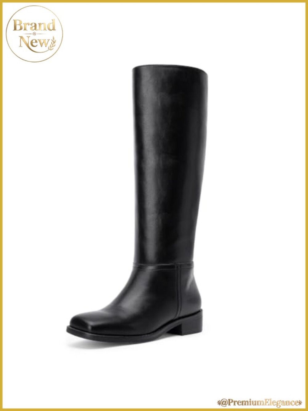 Square Toe Knee High Riding Boots Low Heel Faux Leather